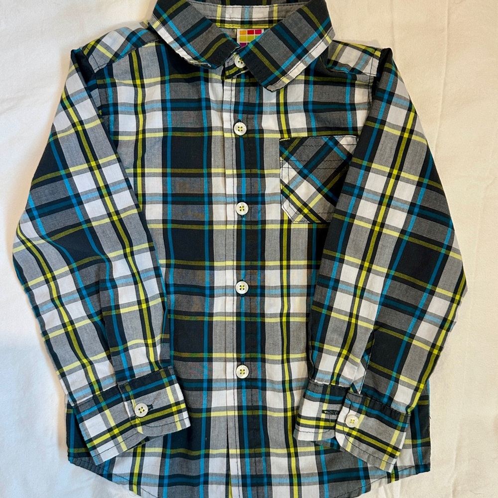 Healthtex Plaid Button Down‎ Shirt multi-color Plaid Boys Size 4T Like New!